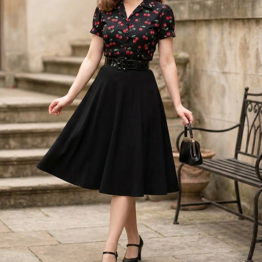 Laura Byrnes California Pinup Pleated Box Skirt in Black size Small